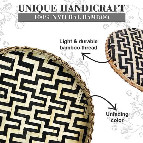 Bamboo Woven Wall Baskets Decor Boho Flat Set 3 Shallow Basket for Organizing - Picture 2 of 6